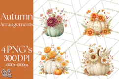 Watercolor Pumpkin Flower Bouquets Clipart PNG Product Image 1