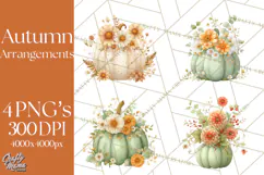 Watercolor Pumpkin Flower Bouquets Clipart PNG Product Image 1