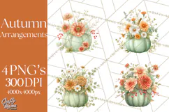 Watercolor Pumpkin Flower Bouquets Clipart PNG Product Image 1