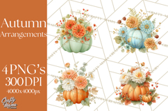 Watercolor Pumpkin Flower Bouquets Clipart PNG Product Image 1