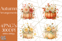 Watercolor Pumpkin Flower Bouquets Clipart PNG Product Image 1
