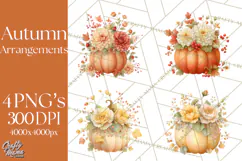 Watercolor Pumpkin Flower Bouquets Clipart PNG Product Image 1
