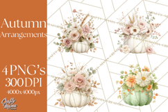 Watercolor Pumpkin Flower Bouquets Clipart PNG Product Image 1