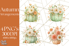Watercolor Pumpkin Flower Bouquets Clipart PNG Product Image 1