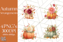 Watercolor Pumpkin Flower Bouquets Clipart PNG Product Image 1