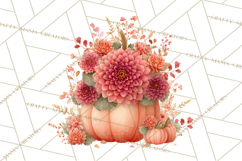 Watercolor Pumpkin Flower Bouquets Clipart PNG Product Image 5