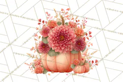 Watercolor Pumpkin Flower Bouquets Clipart PNG Product Image 5
