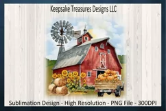 Autumn At The Farm Red Barn, Pumpkin Truck Sublimation PNG Product Image 1