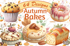 Cozy Fall Baking Clipart PNG, Pumpkin Pie Apple Bread Png Product Image 1