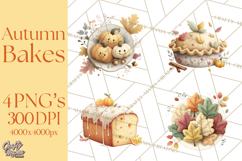 Cozy Fall Baking Clipart PNG, Pumpkin Pie Apple Bread Png Product Image 1