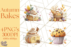 Cozy Fall Baking Clipart PNG, Pumpkin Pie Apple Bread Png Product Image 1