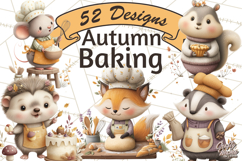 Autumn Baking Critters, Fall Clipart Png, Autumn Animals Product Image 1