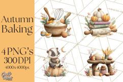 Autumn Baking Critters, Fall Clipart Png, Autumn Animals Product Image 1