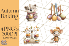 Autumn Baking Critters, Fall Clipart Png, Autumn Animals Product Image 1