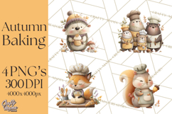Autumn Baking Critters, Fall Clipart Png, Autumn Animals Product Image 1