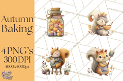 Autumn Baking Critters, Fall Clipart Png, Autumn Animals Product Image 1