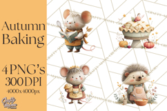 Autumn Baking Critters, Fall Clipart Png, Autumn Animals Product Image 1