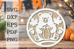 Autumn Bear Pumpkin Laser Cut SVG Product Image 1