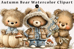 Autumn Bear Watercolor Clipart Product Image 1