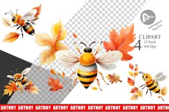 Autumn Bee Watercolor Clipart Product Image 1