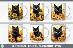 Bundle of six Watercolor Cats Mug Wrap designs.