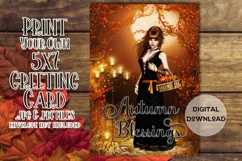 Autumn Blessings Pumpkin Girl 5x7 Printable Greeting Card Product Image 1
