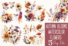Autumn Blooms watercolor flowers Sublimation PNG Bundle Product Image 1
