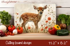 Cute deer Cutting Board Sublimation Design | flowers autumn Product Image 1