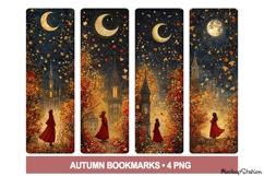 Autumn Moon Bookmarks with Falling Leaves Printable PNG Product Image 1