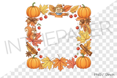 Autumn Pumpkin Maple Square PNG fall Clipart Illustration Product Image 1