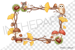 Autumn Mushroom Ginkgo Horizontal PNG fall Clipart Illust Product Image 1
