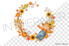 Sunflower Scarecrow Round PNG fall Clipart Illust Product Image 1