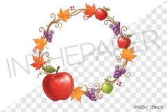 Autumn Apple Grape Vine Round PNG fall Clipart Illustration Product Image 1