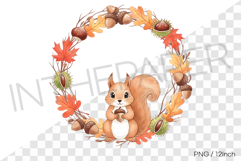 Squirrel Autumn Acorn Round PNG fall Clipart Illustration Product Image 1