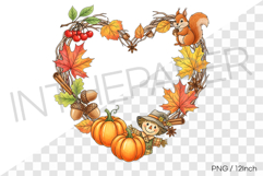 Autumn Maple Pumpkin Heart PNG fall Clipart Illust Product Image 1