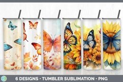 Bundle of six Watercolor Butterflies Tumbler designs.