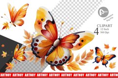 Autumn Butterfly Watercolor Clipart Product Image 1