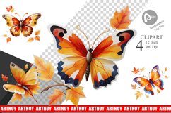 Autumn Butterfly Watercolor Clipart Product Image 1