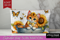 Cute Kitten Cosmetic Bag - Autumn Cat Makeup Bag PNG Product Image 1