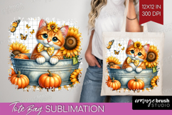 Cute Kitten Tote Bag - Autumn Cat Tote Bag PNG Sublimation Product Image 1