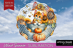 Cute Kitten Wind Spinner Sublimation PNG - Autumn Cat Round Product Image 1