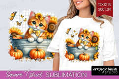 Cute Kitten Square Tshirt Background - Autumn Cat PNG Product Image 1