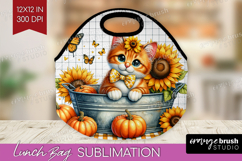 Cute Kitten Lunch Bag - Autumn Cat Lunch Bug PNG Sublimation Product Image 1