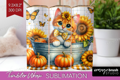 Cute Kitten Tumbler Wrap - Autumn Cat Tumbler PNG Product Image 1