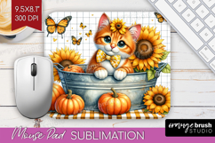 Cute Kitten Mouse Pad Sublimation - Autumn Cat Mousepad PNG Product Image 1