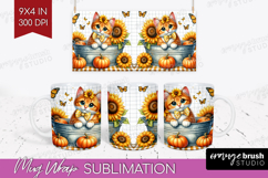 Cute Kitten Mug Wrap - Autumn Cat Mug PNG Sublimation Product Image 1