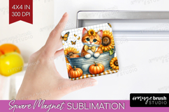 Cute Kitten Magnet Sublimation - Autumn Cat Square Magnet Product Image 1