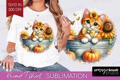 Cute Kitten Round Tshirt Background - Autumn Cat PNG Product Image 1