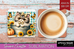 Cute Kitten Square Coaster - Autumn Cat Coaster PNG Product Image 1