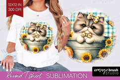 Cute Kitten Round Tshirt Background - Autumn Cat PNG Product Image 1